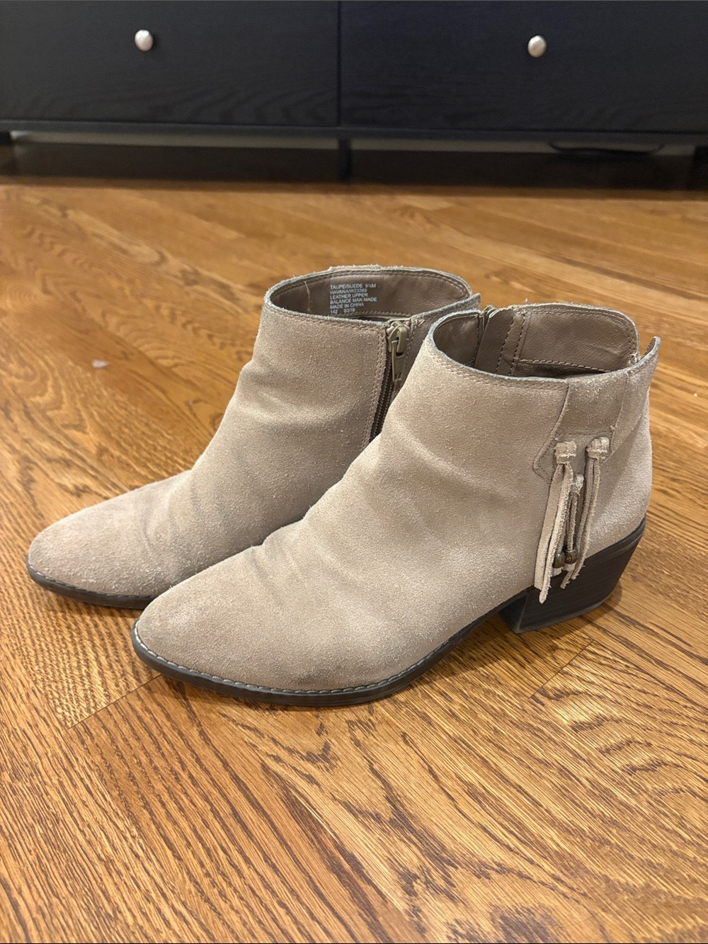 White Mountain Taupe Suede Ankle Boots with Tassel Zip